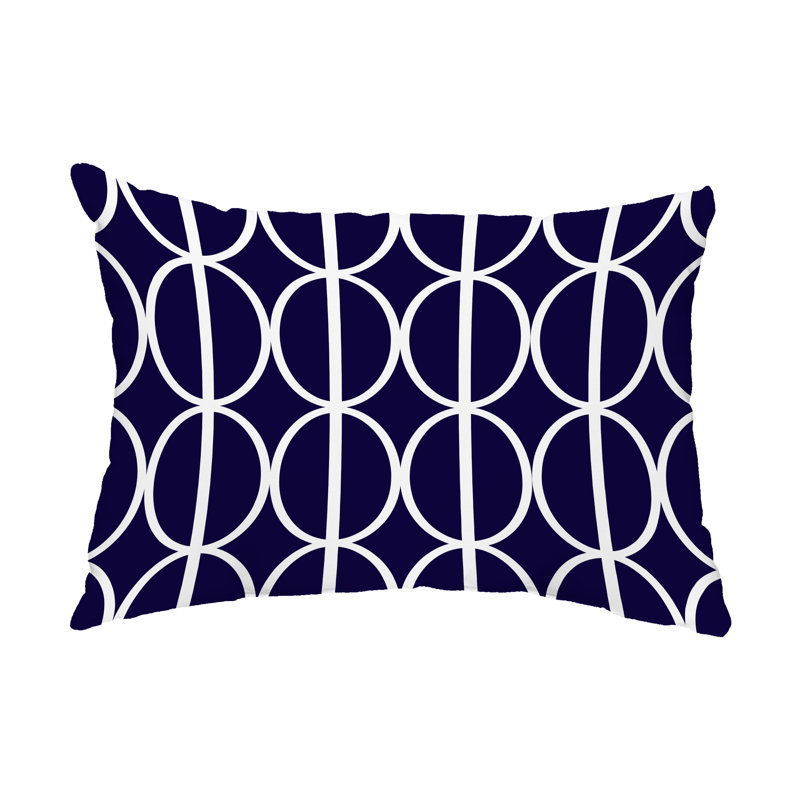 Geometric Outdoor Reversible Throw Pillow, Navy