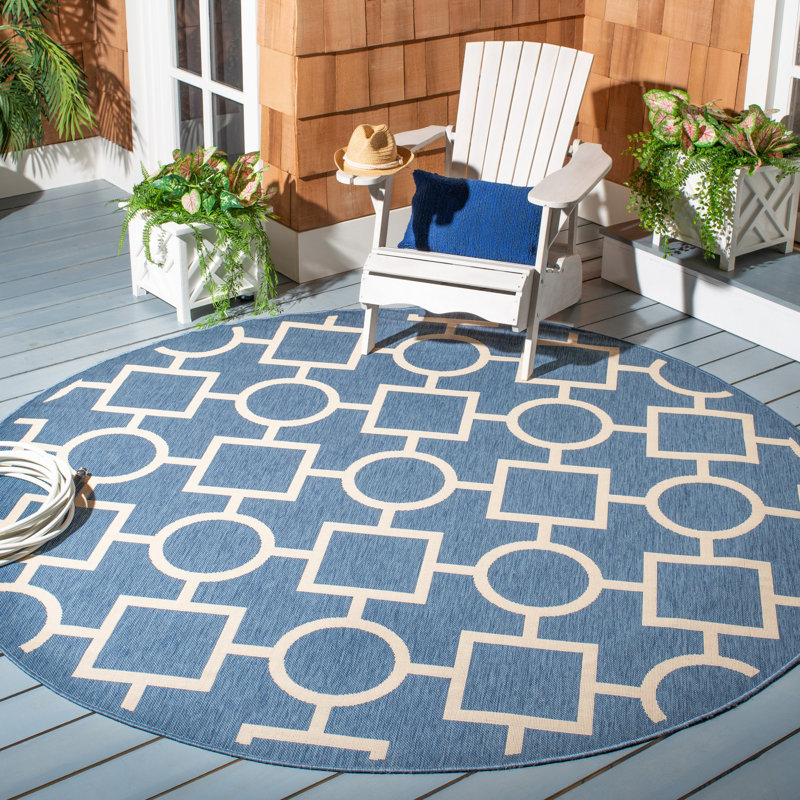 Courtyard Performance Geometric Rug, Round 7'10"
