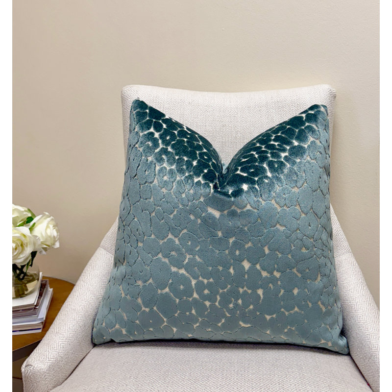 Animal Print Velvet Throw Pillow Cover, 22"H x 22"W, Sea Glass