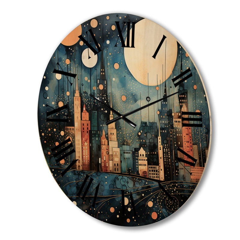 Urban Utopia IV - Abstract Collages Oversized Wood Wall Clock, Large
