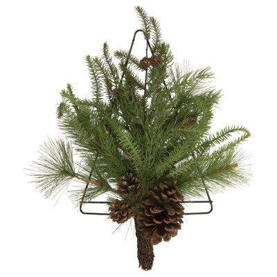 21" Pine Christmas Tree Wall Hanging Decoration With Pinecones
