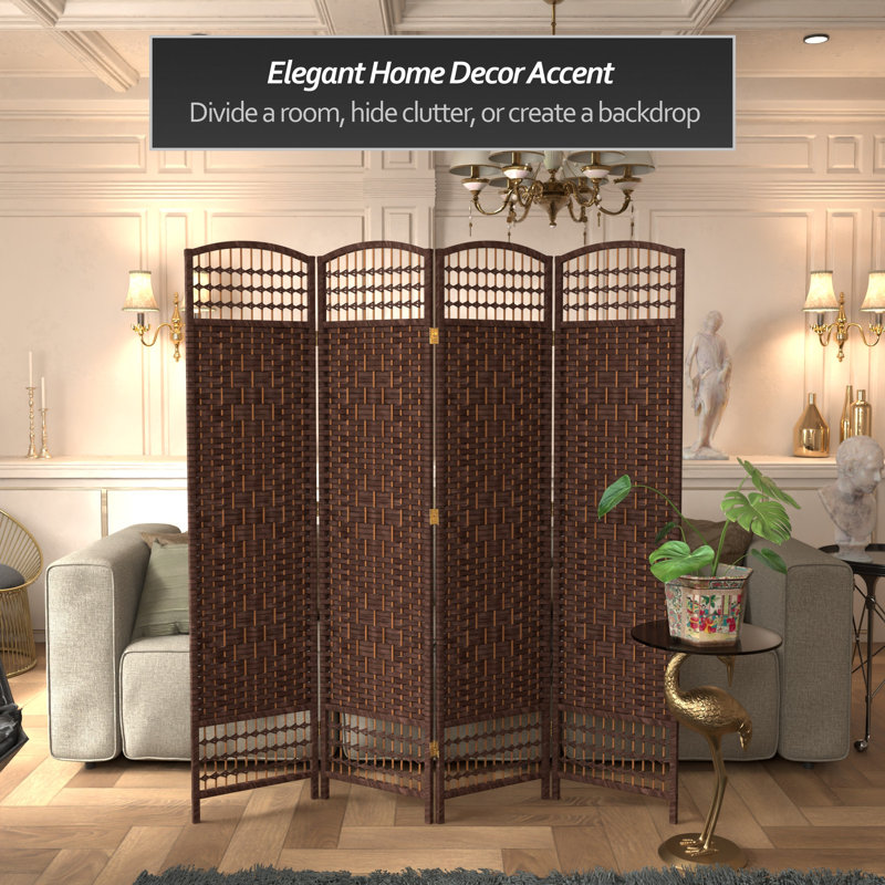 67" x 64" Weave 5 Panel Room Divider, Dark Mocha, 4