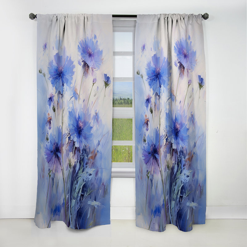 Impression romantique romantique mauve V - rideau occultant floral fleurs de bleuet - 1 panneaux, L 52 po x L 120 po
