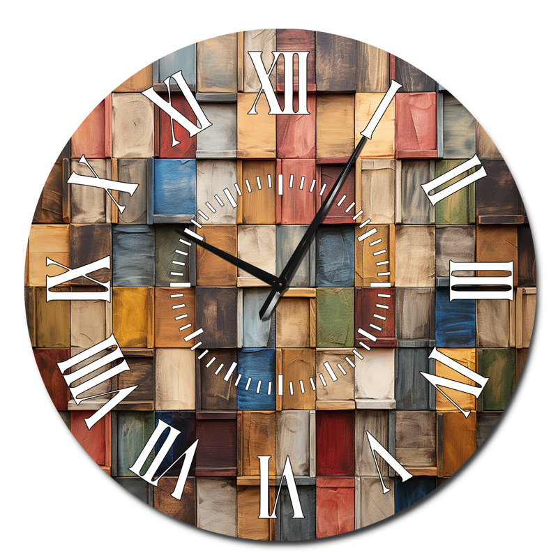Horloge murale en mosaïque de couleurs terreuses colorées III - Boho, Surdimensionné