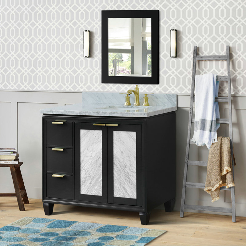 Ensemble de meuble-lavabo simple 43 po avec miroir Schreck, Gris foncé