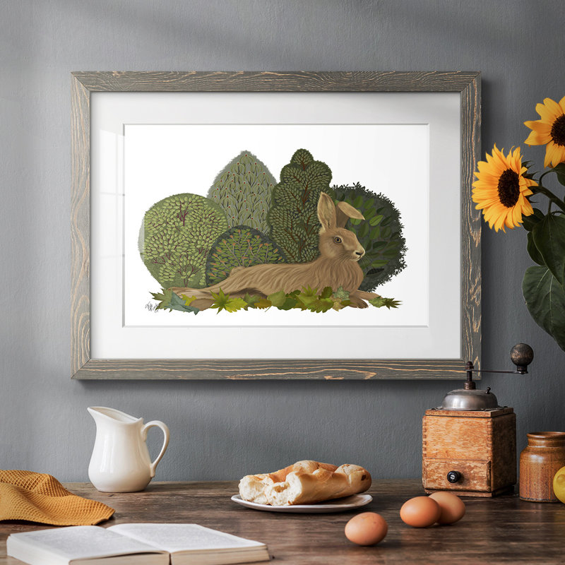 Hare inclinable en feuilles - peinture à cadre unique, Gris, H 14 po x l 20 po x P 1,5 po