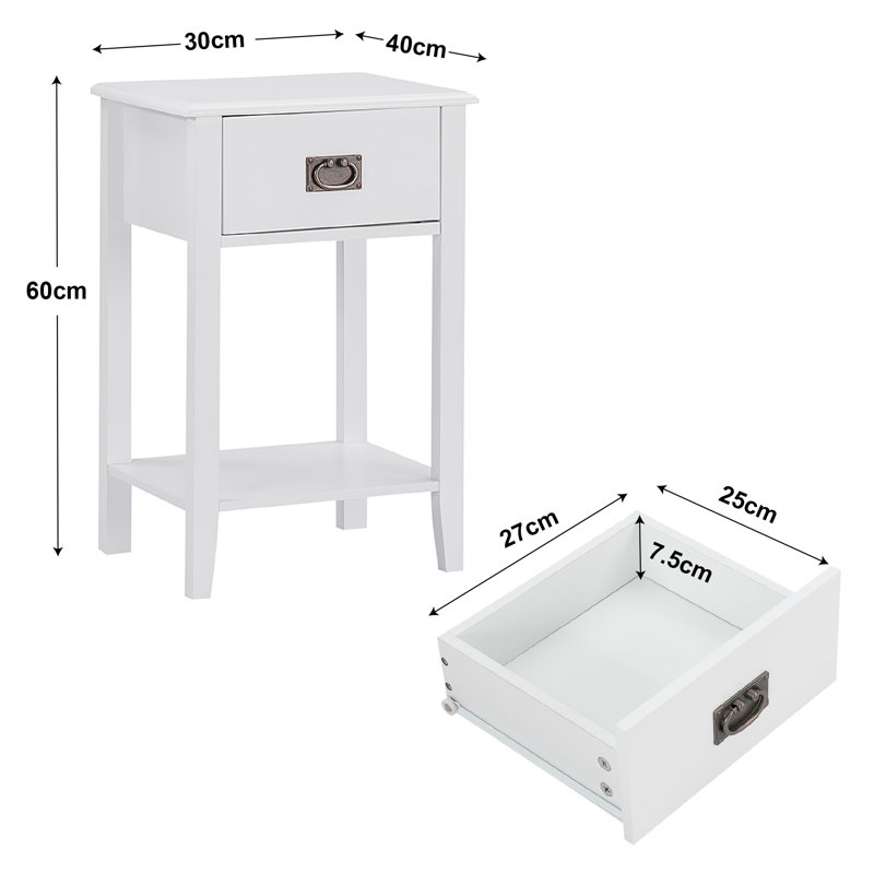 Alexin Bedside Table With 1 Drawers Nightstand Bedside Cabinet Storage Uint Black/White, White