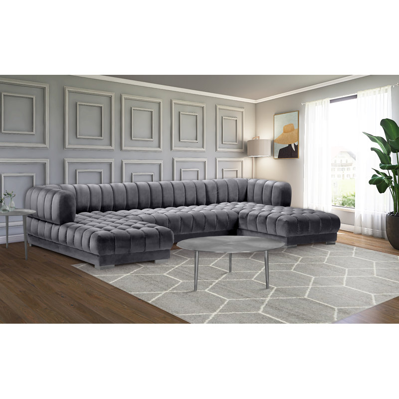 Velvet U-Shaped Sectional Symmetrical, Grey Velvet