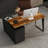 Contemporary L-Shaped Desk With Storage Cabinet And Wide Workspace - Natural Wood And Black/White Finish-536613023