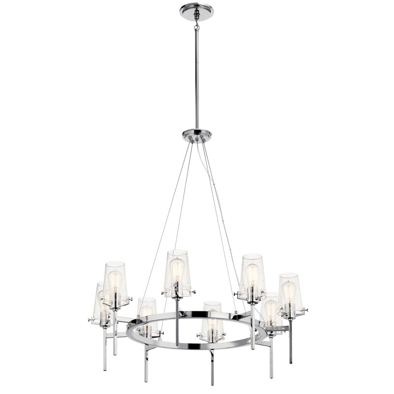 8 - Light Wagon Wheel Chandelier, Chrome