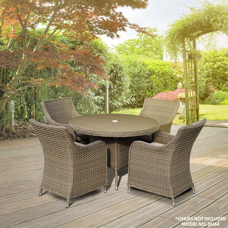 Damire Round Wicker Outdoor Dining Table With Umbrella Hole , cm W cm D, 74 cm H x 110 cm L x 110 cm D