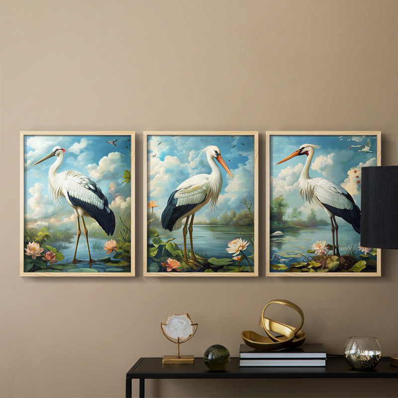 Aviary Study  Series  XXXVII  -Set Of 3 Framed Giclee Prints -Ready to Hang, Natural Framed, 10" H x 8" W