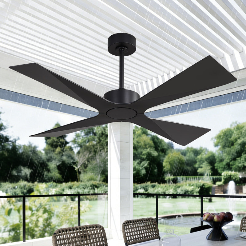 54" Outdoor Ceiling Fan 4 ABS Blades, Reversible DC Motor, 6-Speed Remote Control, Wet Rated Waterproof Ceiling Fan-Black
