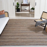 Wlikerson Hand Woven Jute/Cotton/Wool Striped Rug in Charcoal/Ivory