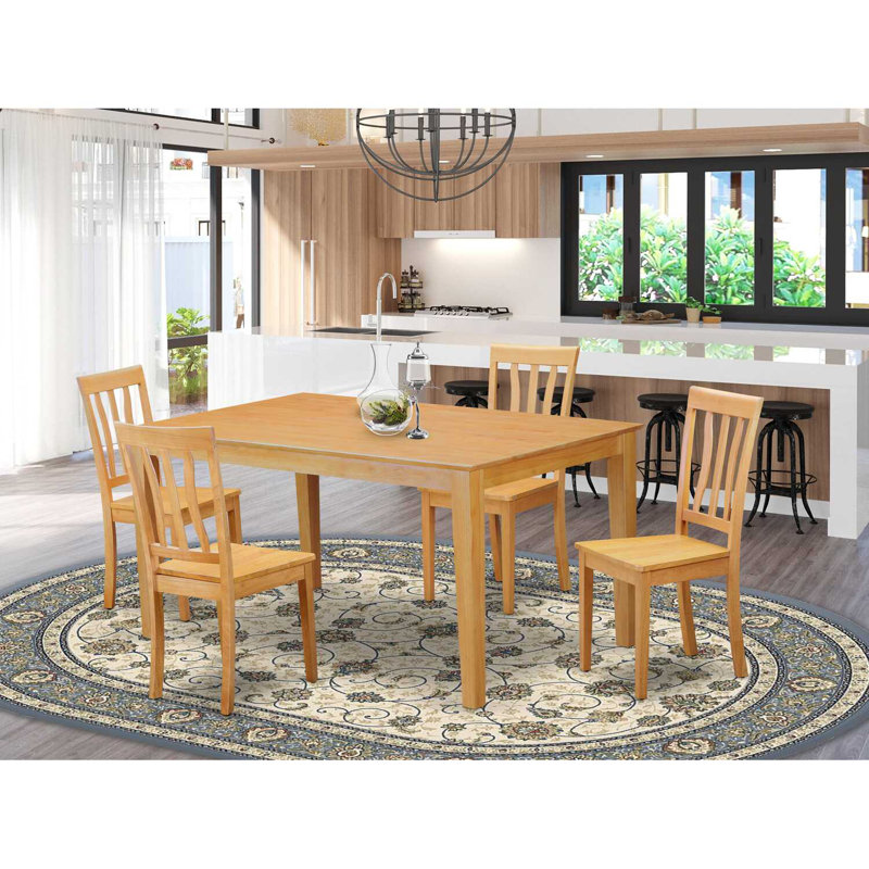 Ensemble de salle à manger 6 pièces comprenant une table de salle à manger rectangulaire et 4 chaises de cuisine avec banc, chêne