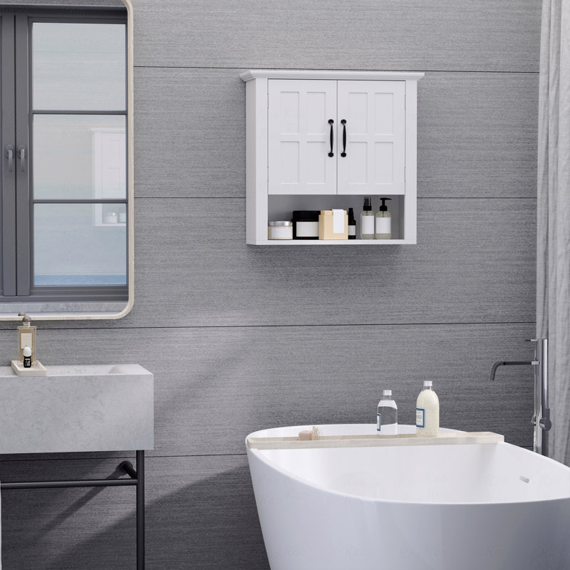 Armoire à pharmacie, armoire murale de salle de bain à 3 niveaux avec tablettes réglables et 2 portes, armoire de salle de bain pour salle de bain