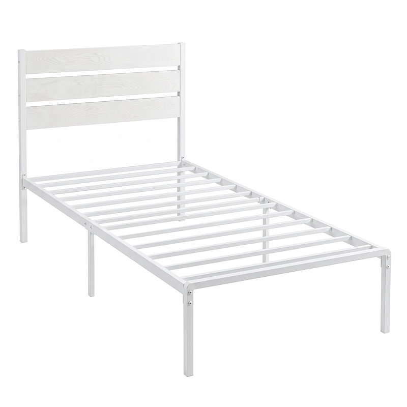 Lit Kempst de 42,5 po avec tête de lit en bois rustique rétro, Simple, White