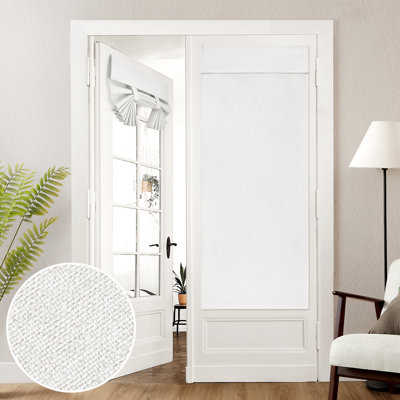  100% Blackout Linen French Door Curtains, No-Drill Adhesive Installation, Privacy Window Covering , 1 Panel
