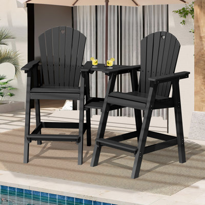 Tall Adirondack Chairs Set of 2-Durable HDPE Outdoor Bar Stools with Double Connecting Tray, Weatherproof Patio Furniture for Poolside, Backyard, Deck & Lawn Relaxation