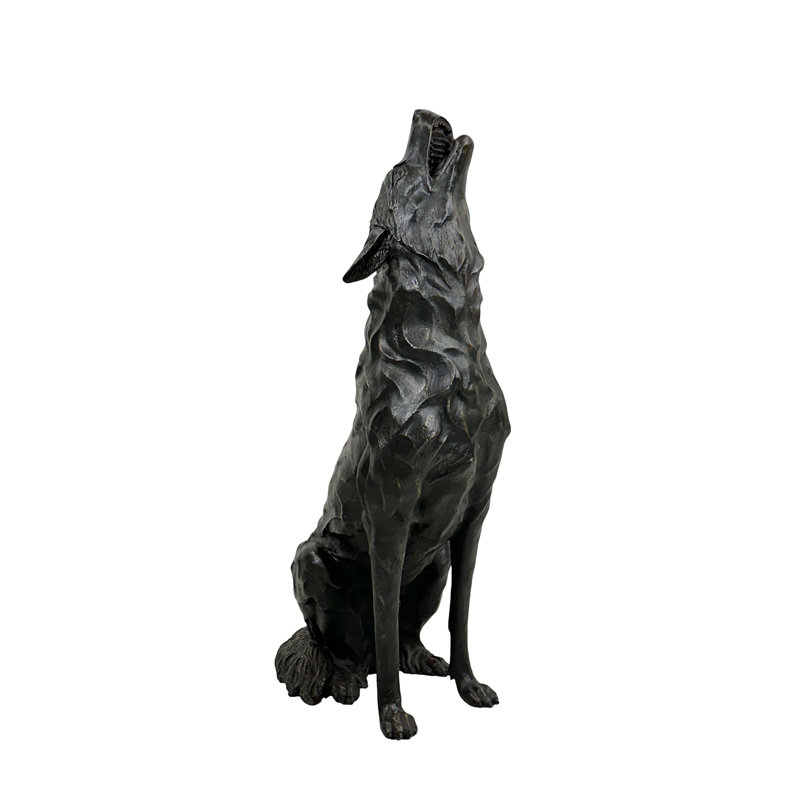 Bronze Sitting Wolf Sculpture