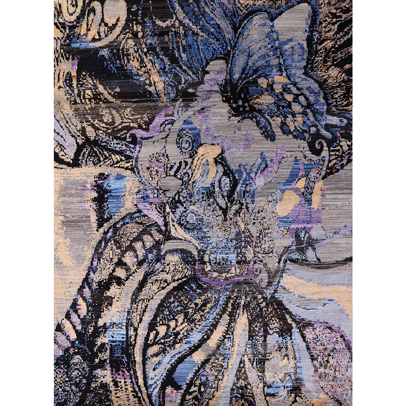 Tapis noir / beige / bleu Hannasville, Rectangle 2 pi x 3 pi