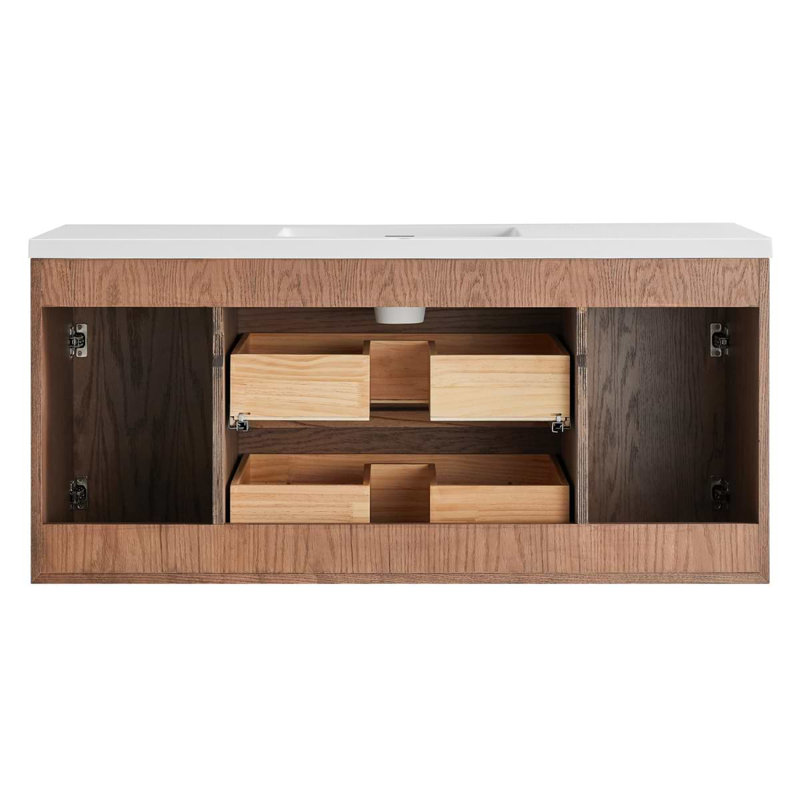 Gibson 48" Wall Mounted Single Bathroom Vanity with Top, Dark Wood, 48"