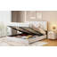 Grand lit plateforme tapissier avec système de rangement hydraulique, sans sommier tapissier, beige-1478006989