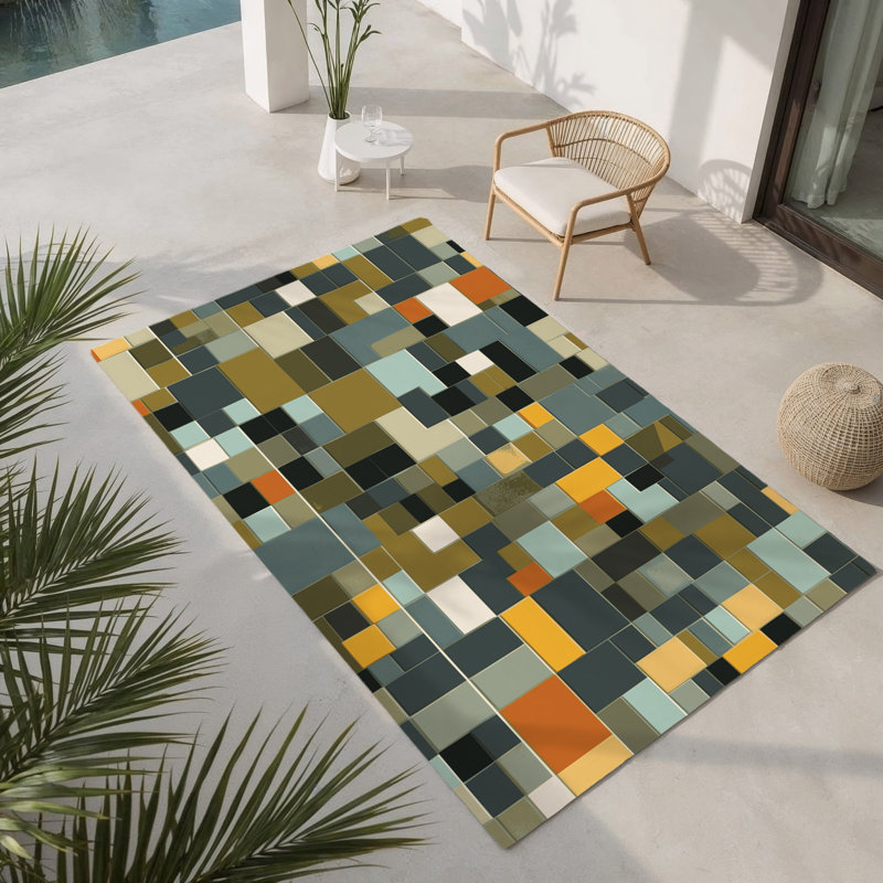 Tapis intérieur et extérieur Earthly Cubes, Rectangle 1 pi 6 po x 2 pi 6 po