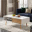 Table basse avec rangement en rotin coulissant, panneau de fibres à densité moyenne de couleur blanche et bois massif, design moderne rectangulaire 41,34