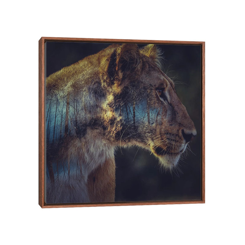 Lion 1 Piece Wall Art on Canvas, 45.72 cm H x 45.72 cm W, Classic Brown Wood Framed