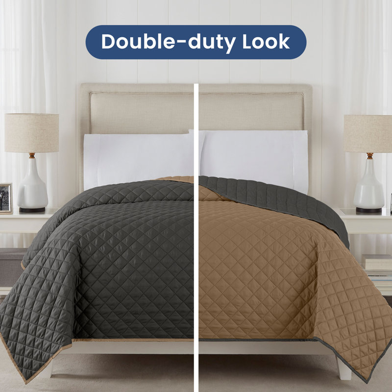 Martex Reversible Coverlet, Twin, Graphite/Khaki