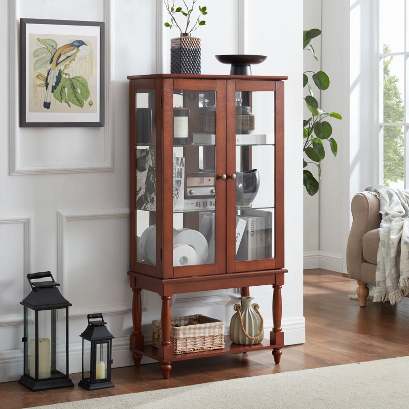 Vitrine lumineuse avec espace de rangement ouvert, Noyer