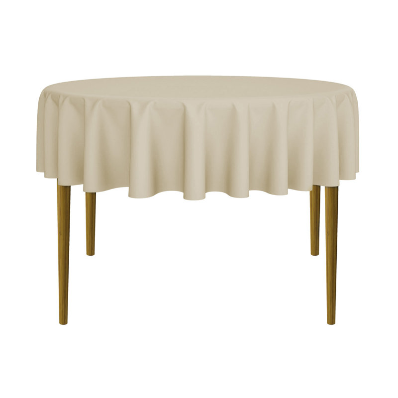 Solid Color Round Tablecloth, Beige, 132" L x 132" W , 5