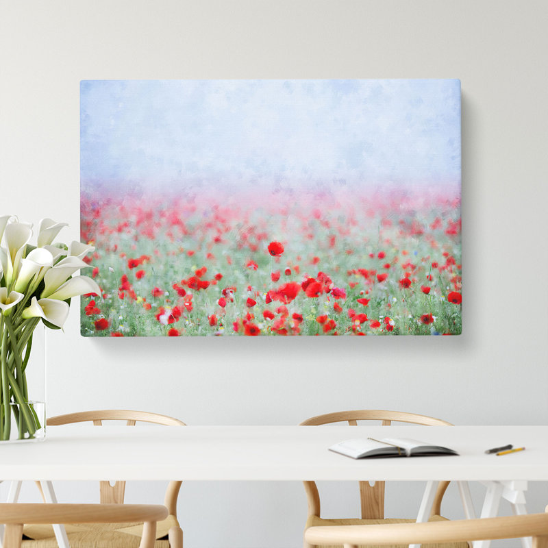 Red Poppy Field In Italy - Wrapped Canvas, 45cm H x 76cm W x 4cm D