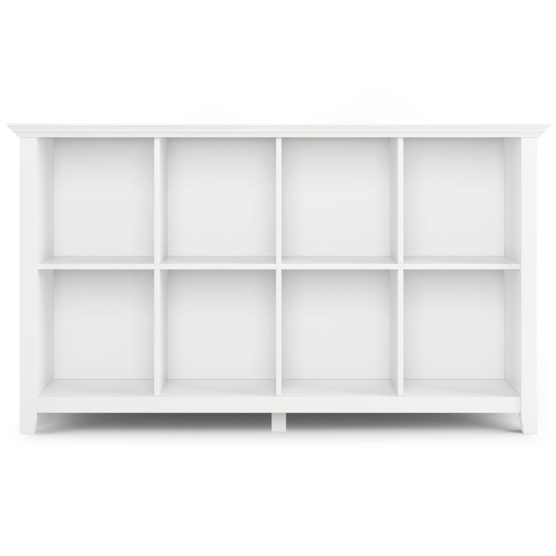 Acadian 57"W Solid Wood Transitional 8-Cube Storage Sofa Table with Grooved Side Panels and Tapered Legs, White
