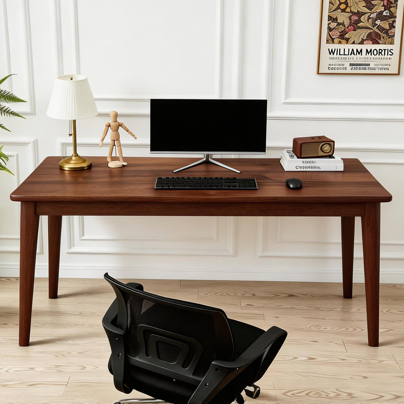 Bureau compact en bois d'hévéa massif Dylen, L 63 po