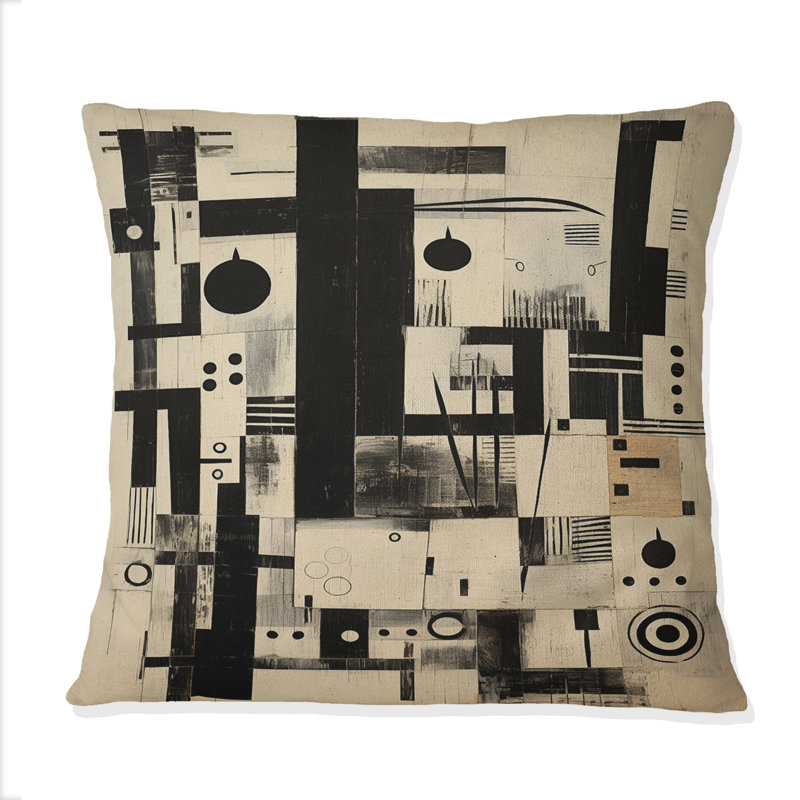 Coussin décoratif à imprimé géométrique noir et blanc Urban Wisdom