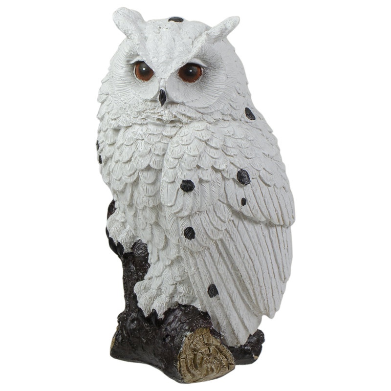 6" White Owl Perched On A Branch Outdoor Garden Statue