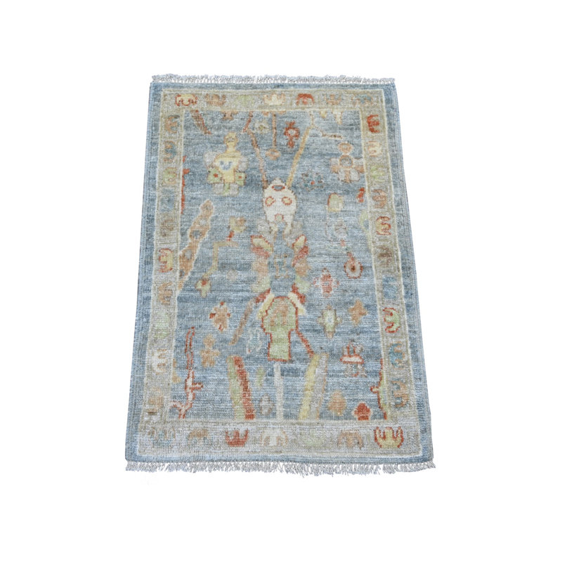 Tapis oriental bleu clair 2 pi x 3 pi, 100% laine, teinture naturelle, motif Angus Oushak afghan avec motif intégral, noué à la main, tapis, échantillon