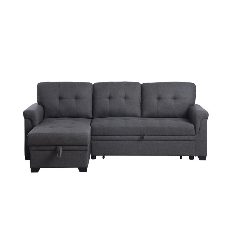 Linen Reversible Sleeper Sectional Sofa With Storage Chaise, Gray Linen