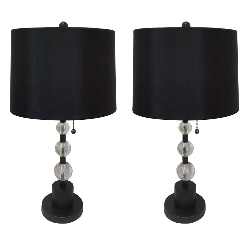 Ensemble de lampe de table à colonne de cristal Rima, Bronze huilé, H 26 po x l 26 po x P 26 po, Noir