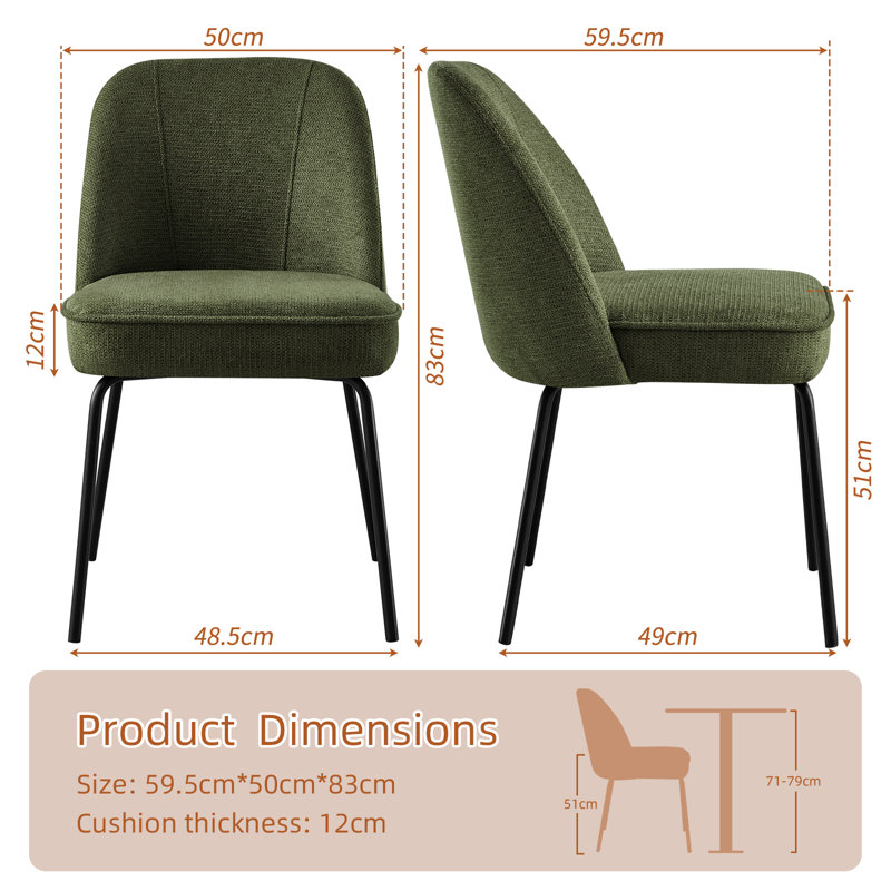Modern Fabric Upholstered Dining Chair with Spring and Curved Back , Green