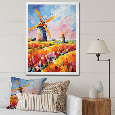 «Colorful Flower Meadow Windmills I - Wind Turbines», art mural