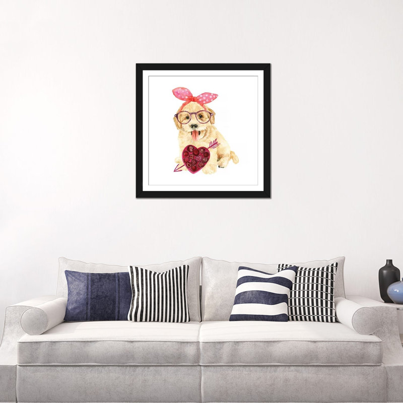 « valentine chiot iv », impression sur toile, Papier beaux-arts encadré noir, Blanc, H 24 po x l 24 po x P 1 po