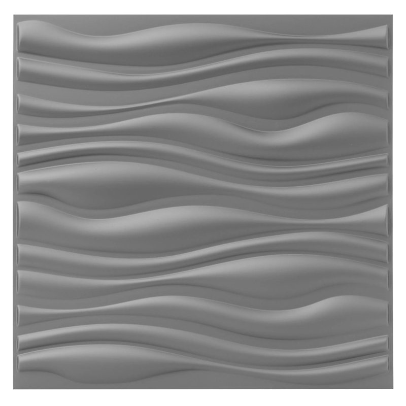 3D Wall Panels With Adhesive Included 19.6" Wave Effect Design Wall Paneling, Matt Silver Grey