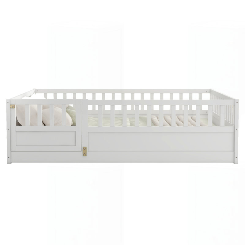 Lit au sol avec barrière de sécurité ultra haute, Blanc, Lit double