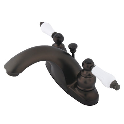 Kingston Brass English Country Two-Handle 3-Hole Deck Mount 4" Centerset Bathroom Faucet with Plastic Pop-Up