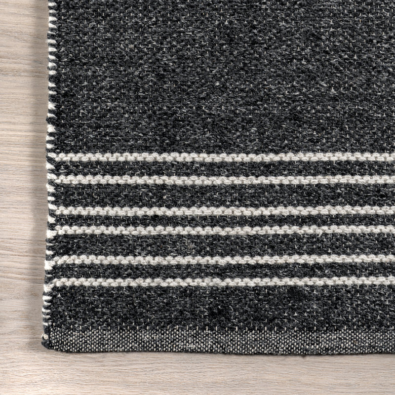 Amariana Striped Hand Loomed Wool Area Rug in Black/White, Runner 2'6" x 8'