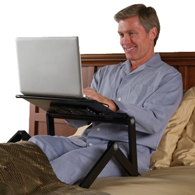 WorkEZ Executive Laptop Stand and Lap Desk - Extra-Wide Adjustable Laptop Table with Cooling Fans - Black, Black