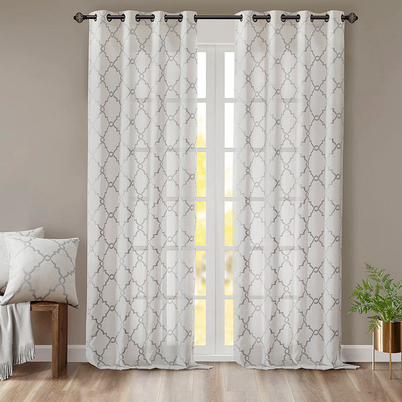 Panneau de rideau à œillets Frwork, L 50,06 po x L 108,04 po, Ivoire / Gris
